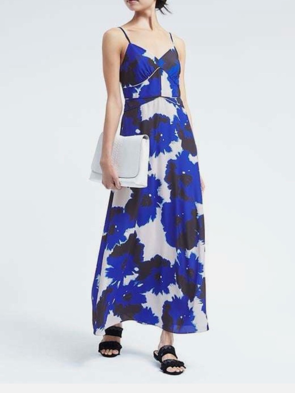 Banana Republic Blue and White Floral Maxi Dress Vacation Wedding Cruise Size 4